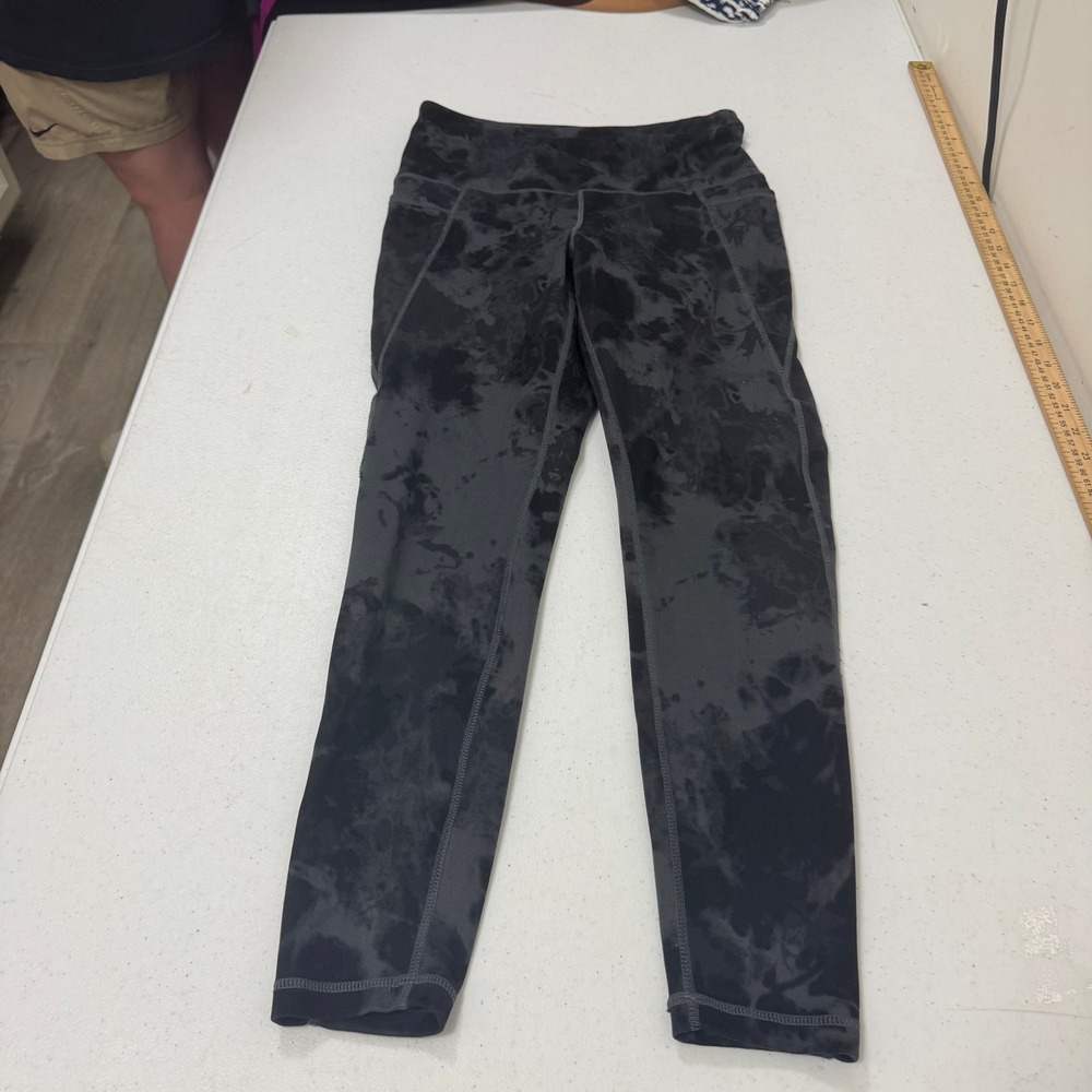Danskin Womens High Rise Tie Dye Leggings Black Charcoal Side‎ Pockets Size M